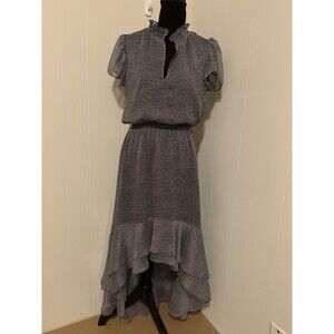 1 State Womens Black Gray Cap Sleeve Hi Low Maxi Dress Size Medium M Lined